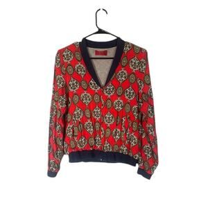 Tigerlily Womens Red Floral Paisley Long Sleeve Lightweight Full-Zip Jacket Sz 6